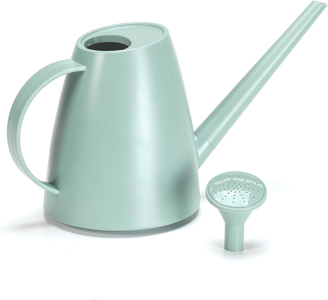 Watering Can for Indoor Plants - Green 1.8L (1/2 Gallon) Small Watering Can with Long Spout - Shower Nozzle Adjustable Water Flow - Lightweight, Durable for Houseplants, Garden