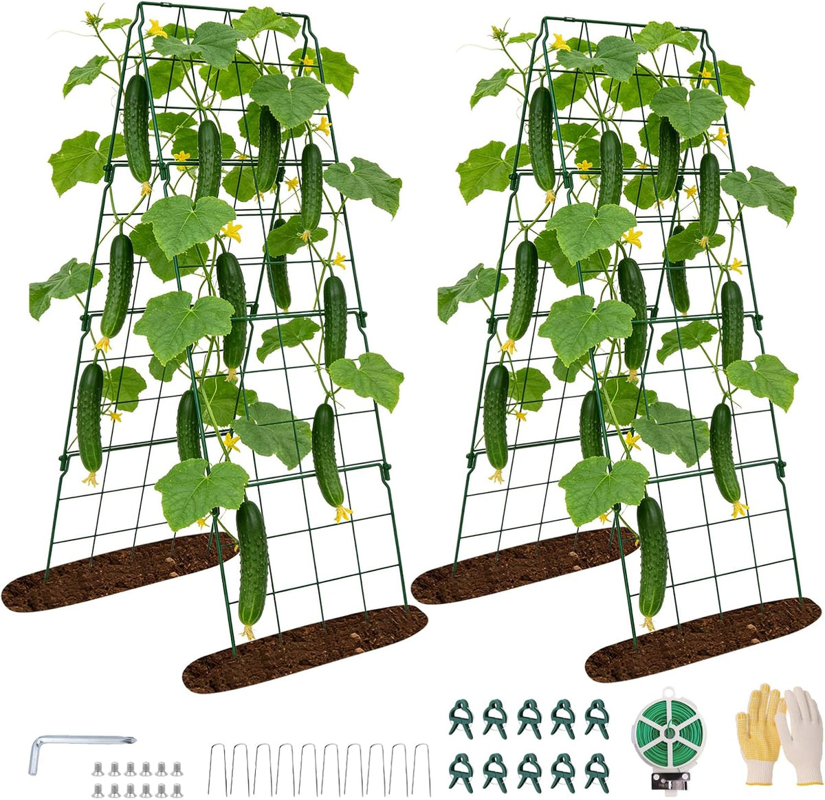 2 Pack Cucumber Trellis, 48"x16" Adjustable A-Frame Trellis for Climbing Plants, Metal Foldable Upgraded Vegetable Trellis for Raised Bed, Support for Tomatoes, Squash, Zucchini, Vegetables & Flowers
