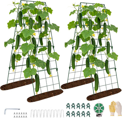 2 Pack Cucumber Trellis, 48"x16" Adjustable A-Frame Trellis for Climbing Plants, Metal Foldable Upgraded Vegetable Trellis for Raised Bed, Support for Tomatoes, Squash, Zucchini, Vegetables & Flowers