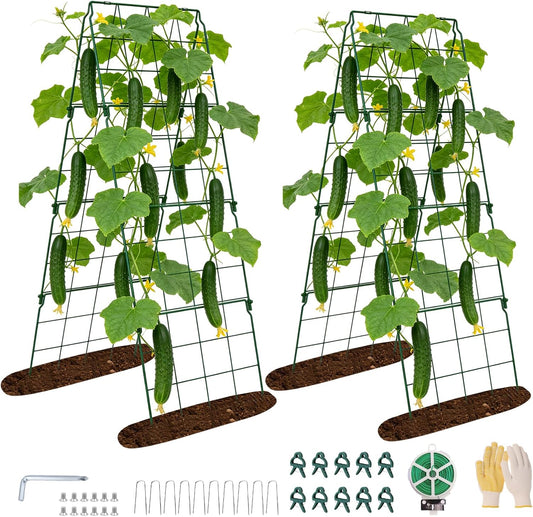 2 Pack Cucumber Trellis, 48"x16" Adjustable A-Frame Trellis for Climbing Plants, Metal Foldable Upgraded Vegetable Trellis for Raised Bed, Support for Tomatoes, Squash, Zucchini, Vegetables & Flowers