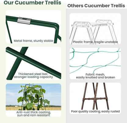 2 Pack Cucumber Trellis, 48"x16" Adjustable A-Frame Trellis for Climbing Plants, Metal Foldable Upgraded Vegetable Trellis for Raised Bed, Support for Tomatoes, Squash, Zucchini, Vegetables & Flowers