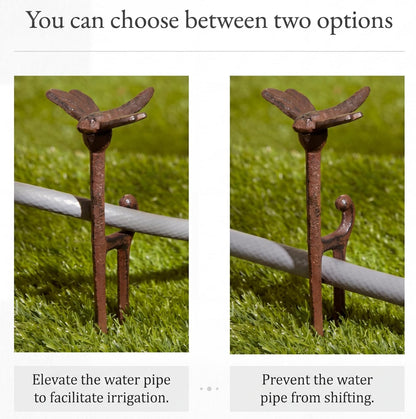 4 Pack Garden Hose Guide Stakes Bulk 9.5'' Rusty Dragonfly Garden Hose Guide Spike Decorative Cast Iron Stakes Holder Heavy Duty Metal Outdoor Nails Tool for Lawn Yard Patio Plant Protection