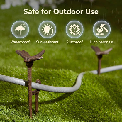 4 Pack Garden Hose Guide Stakes Bulk 9.5'' Rusty Dragonfly Garden Hose Guide Spike Decorative Cast Iron Stakes Holder Heavy Duty Metal Outdoor Nails Tool for Lawn Yard Patio Plant Protection