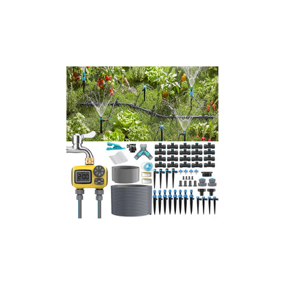 150FT Drip Irrigation System Kit with 2 Zone Water Timer for Garden