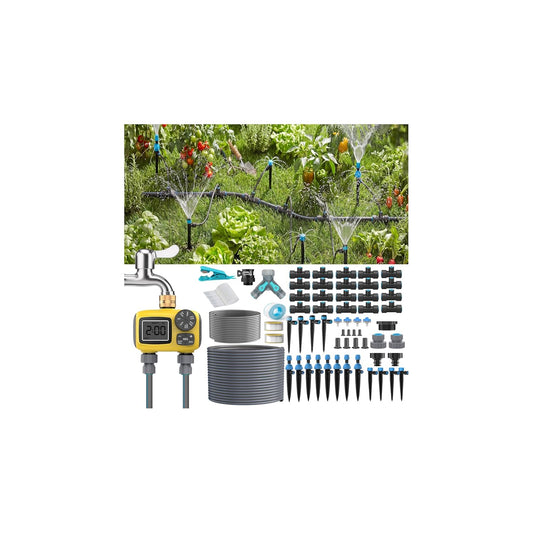 150FT Drip Irrigation System Kit with 2 Zone Water Timer for Garden