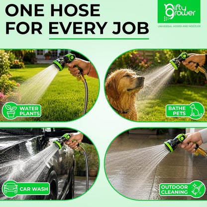 50 FT Garden Hose Stainless Steel Heavy Duty with Spray Nozzle, Lightweight and No-Kink Flexible Water Hose 50 FT with 3/4" Solid Brass Fittings, Metal Waterhose for Outside 50FT, Manguera para Jardin