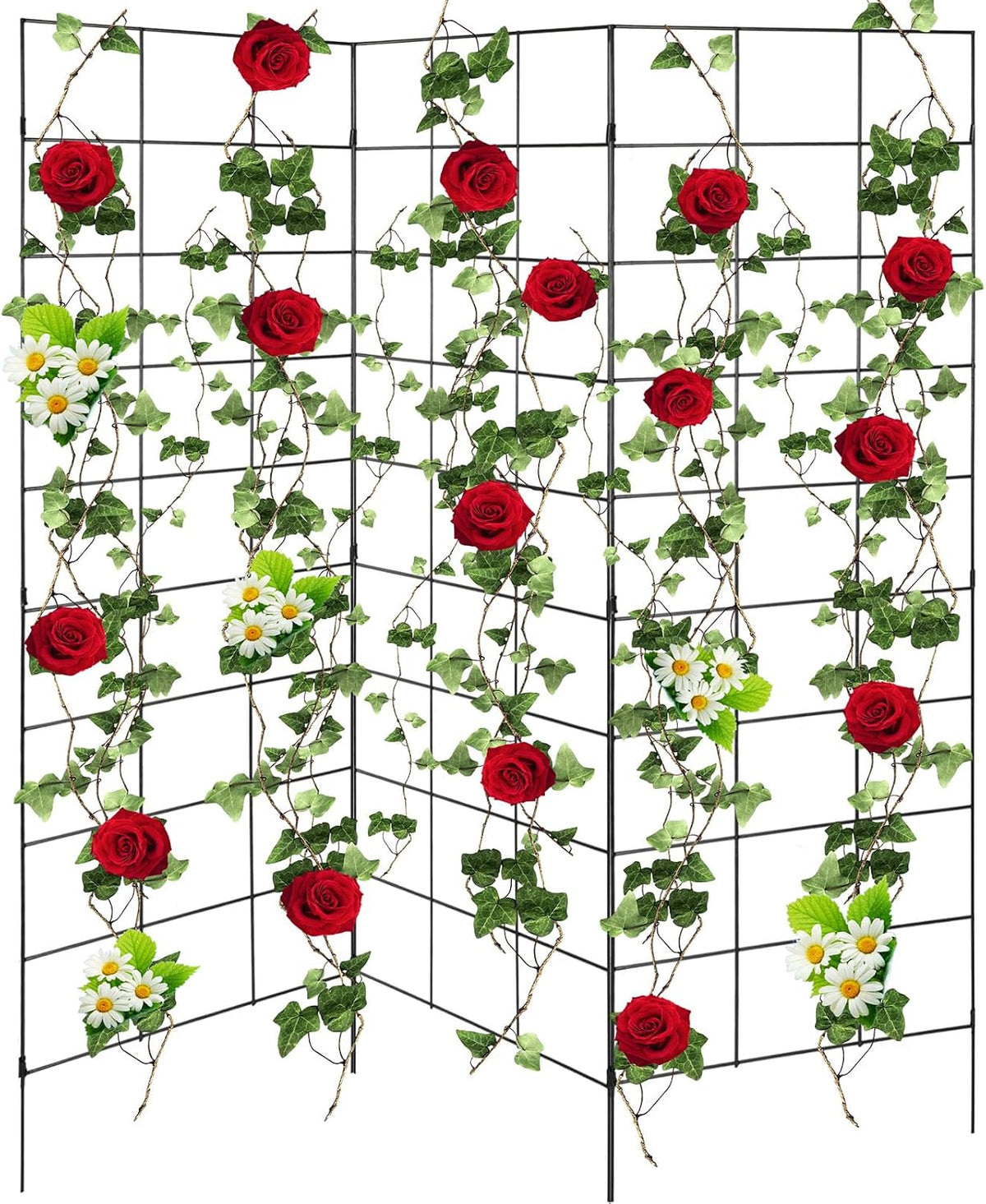 3 Panel Folding Garden Trellis for Climbing Plants, 52.6" W x 58" H Sturdy Metal Frame Cucumber Metal Trellis Garden Plants Support for Outdoor Pea Grape and Other Climbing Vegetable