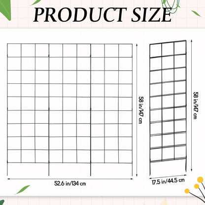 3 Panel Folding Garden Trellis for Climbing Plants, 52.6" W x 58" H Sturdy Metal Frame Cucumber Metal Trellis Garden Plants Support for Outdoor Pea Grape and Other Climbing Vegetable