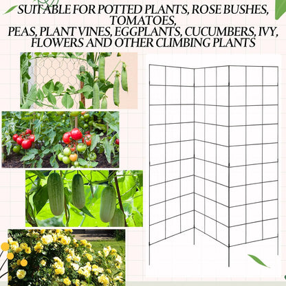 3 Panel Folding Garden Trellis for Climbing Plants, 52.6" W x 58" H Sturdy Metal Frame Cucumber Metal Trellis Garden Plants Support for Outdoor Pea Grape and Other Climbing Vegetable