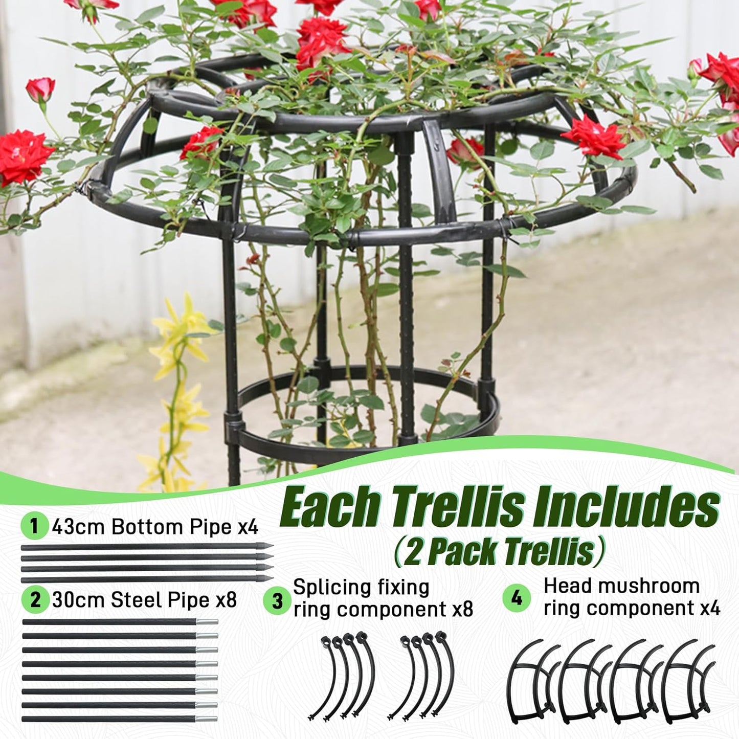 Garden Trellis for Climbing Plants Outdoor, 65 Inch Mushroom Top Trellis for Climbing Plants, Plant Trellis Support for Potted Plants Climbing Vine Rose Clematis Vegetable Trellis, 1 Pack