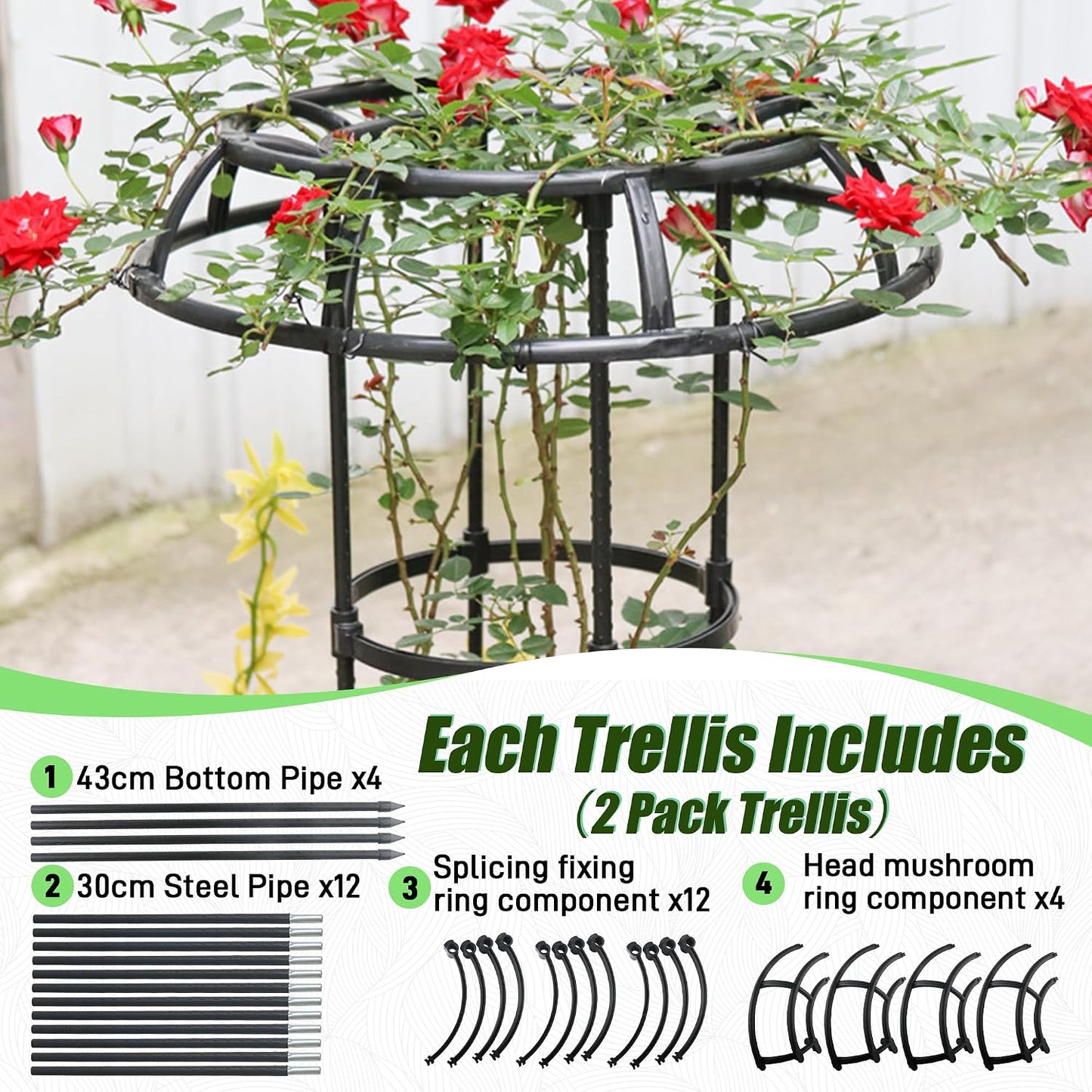 Garden Trellis for Climbing Plants Outdoor, 65 Inch Mushroom Top Trellis for Climbing Plants, Plant Trellis Support for Potted Plants Climbing Vine Rose Clematis Vegetable Trellis, 1 Pack