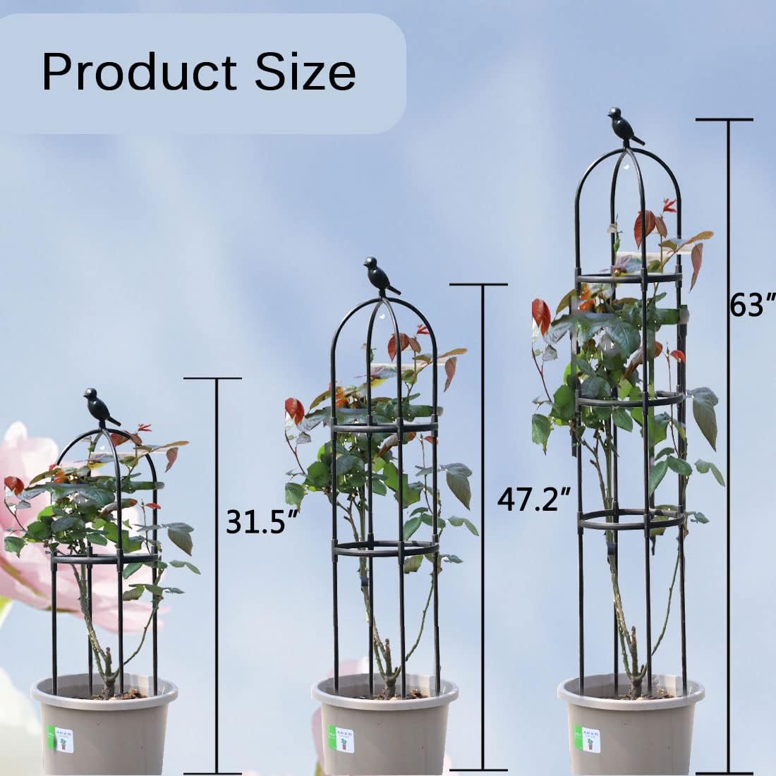 Garden Trellis for Climbing Plants Outdoor, Metal Plant Trellis with PE Coated, Rustproof Plant Support for Flowers Vegetable Vine, Tomato cage for Potted Plants Indoor Outdoor,Lightweight - 2 Pack