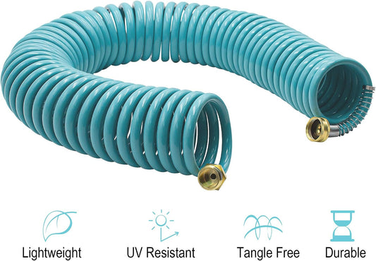 Recoil Garden Water Hose 50 ft, EVA Curly Water Hose with Brass Connectors,Garden Hose Coil,Includes 7-Pattern Function Sprayer,Retractable,Corrosion Resistant Garden Coil Hose.