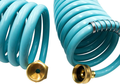 Recoil Garden Water Hose 50 ft, EVA Curly Water Hose with Brass Connectors,Garden Hose Coil,Includes 7-Pattern Function Sprayer,Retractable,Corrosion Resistant Garden Coil Hose.