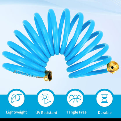 Recoil Garden Water Hose 50 ft, EVA Curly Water Hose with Brass Connectors,Garden Hose Coil,Includes 7-Pattern Function Sprayer,Retractable,Corrosion Resistant Garden Coil Hose.