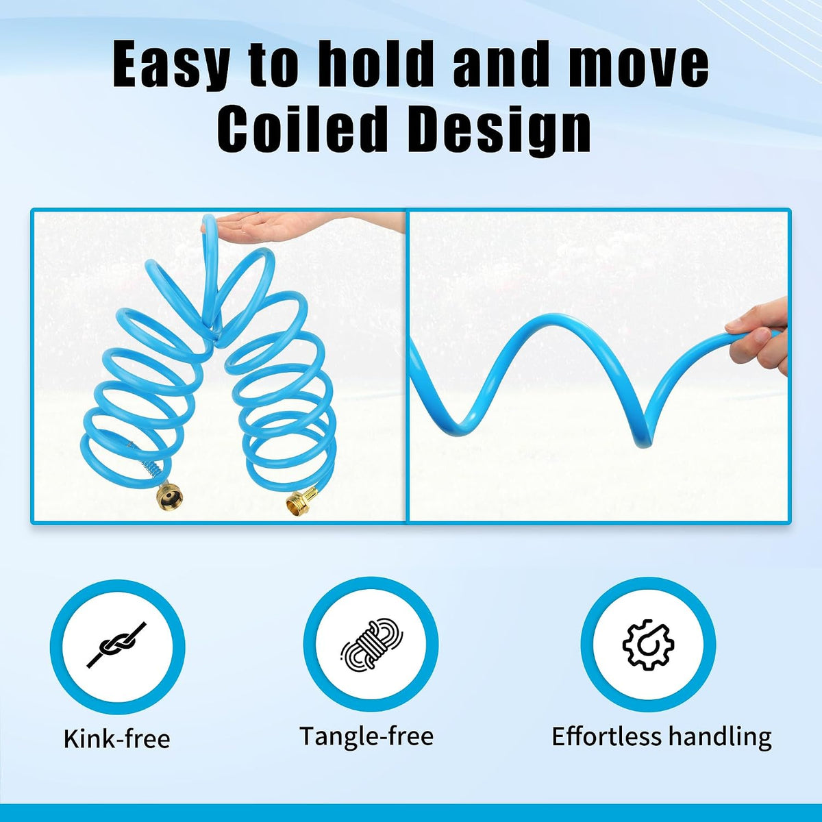 Recoil Garden Water Hose 50 ft, EVA Curly Water Hose with Brass Connectors,Garden Hose Coil,Includes 7-Pattern Function Sprayer,Retractable,Corrosion Resistant Garden Coil Hose.