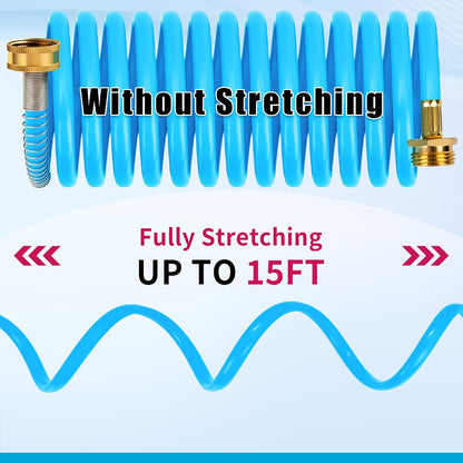 Recoil Garden Water Hose 50 ft, EVA Curly Water Hose with Brass Connectors,Garden Hose Coil,Includes 7-Pattern Function Sprayer,Retractable,Corrosion Resistant Garden Coil Hose.