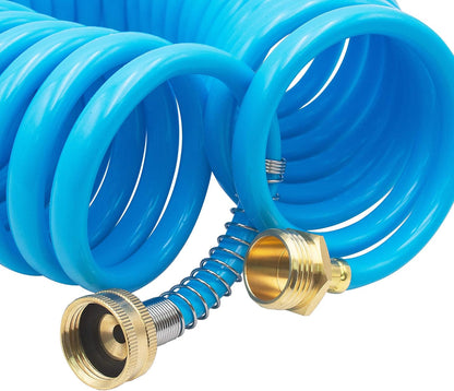 Recoil Garden Water Hose 50 ft, EVA Curly Water Hose with Brass Connectors,Garden Hose Coil,Includes 7-Pattern Function Sprayer,Retractable,Corrosion Resistant Garden Coil Hose.