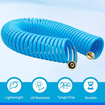 Recoil Garden Water Hose 50 ft, EVA Curly Water Hose with Brass Connectors,Garden Hose Coil,Includes 7-Pattern Function Sprayer,Retractable,Corrosion Resistant Garden Coil Hose.