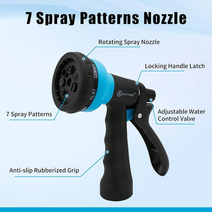 Recoil Garden Water Hose 50 ft, EVA Curly Water Hose with Brass Connectors,Garden Hose Coil,Includes 7-Pattern Function Sprayer,Retractable,Corrosion Resistant Garden Coil Hose.