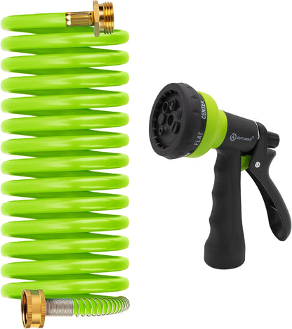 Recoil Garden Water Hose 50 ft, EVA Curly Water Hose with Brass Connectors,Garden Hose Coil,Includes 7-Pattern Function Sprayer,Retractable,Corrosion Resistant Garden Coil Hose.