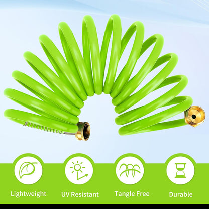 Recoil Garden Water Hose 50 ft, EVA Curly Water Hose with Brass Connectors,Garden Hose Coil,Includes 7-Pattern Function Sprayer,Retractable,Corrosion Resistant Garden Coil Hose.