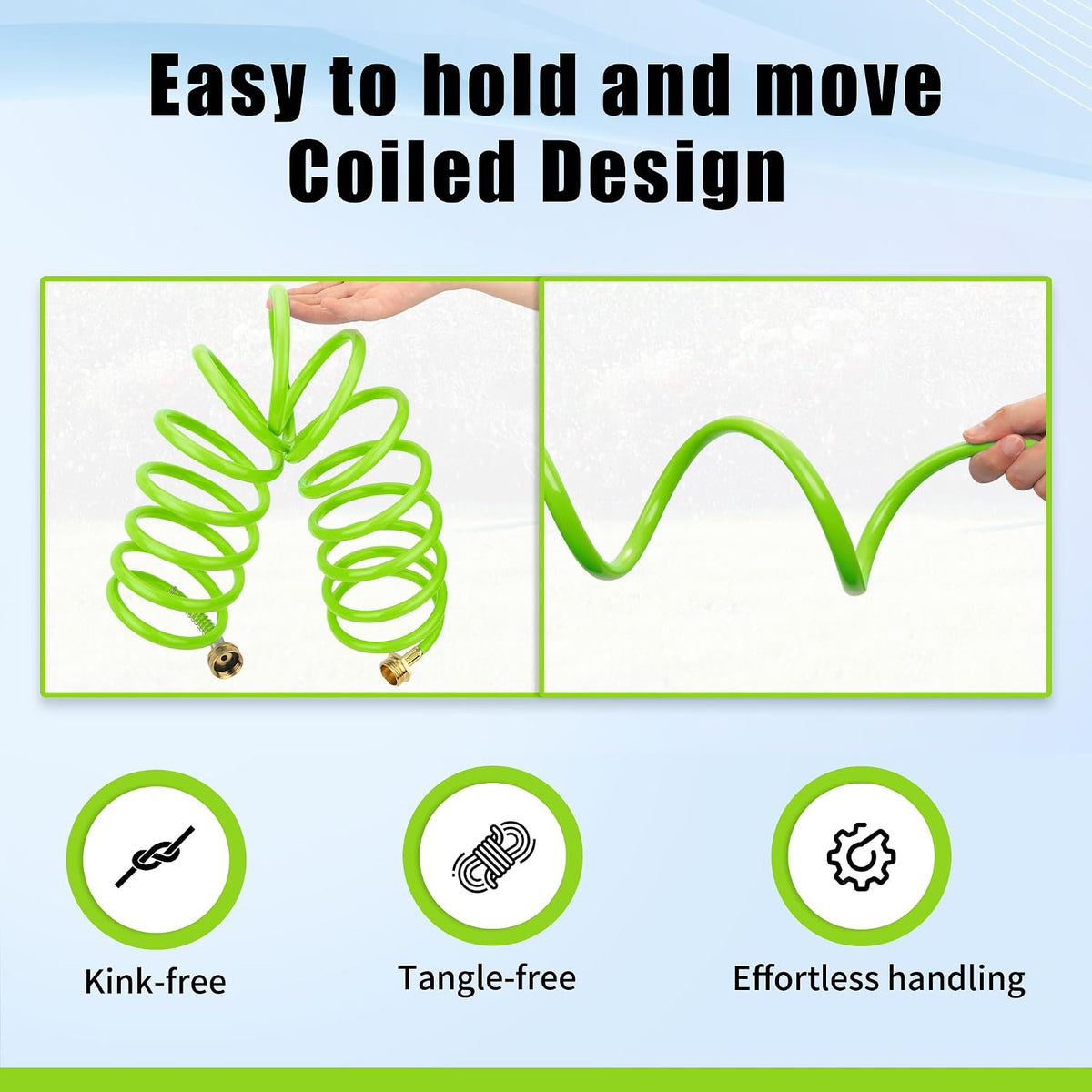 Recoil Garden Water Hose 50 ft, EVA Curly Water Hose with Brass Connectors,Garden Hose Coil,Includes 7-Pattern Function Sprayer,Retractable,Corrosion Resistant Garden Coil Hose.