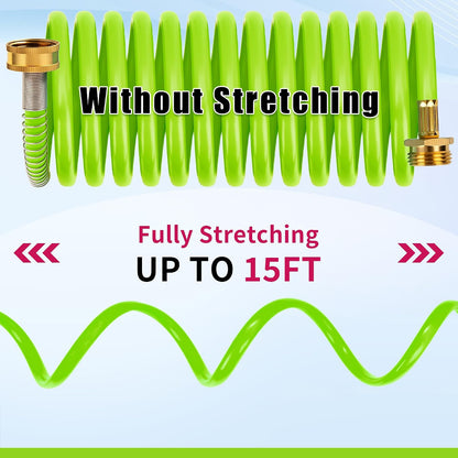 Recoil Garden Water Hose 50 ft, EVA Curly Water Hose with Brass Connectors,Garden Hose Coil,Includes 7-Pattern Function Sprayer,Retractable,Corrosion Resistant Garden Coil Hose.