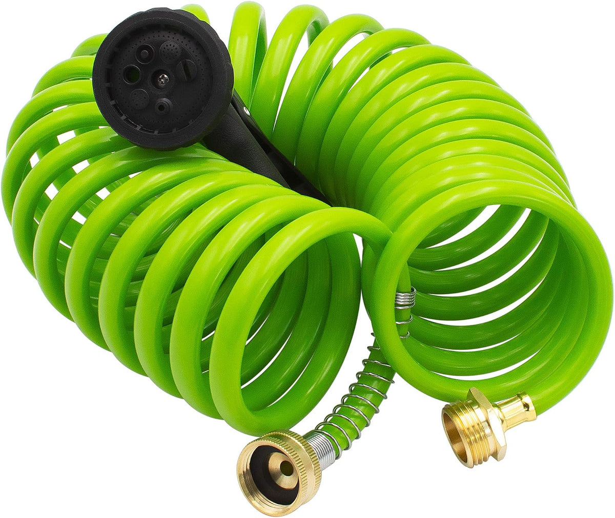Recoil Garden Water Hose 50 ft, EVA Curly Water Hose with Brass Connectors,Garden Hose Coil,Includes 7-Pattern Function Sprayer,Retractable,Corrosion Resistant Garden Coil Hose.