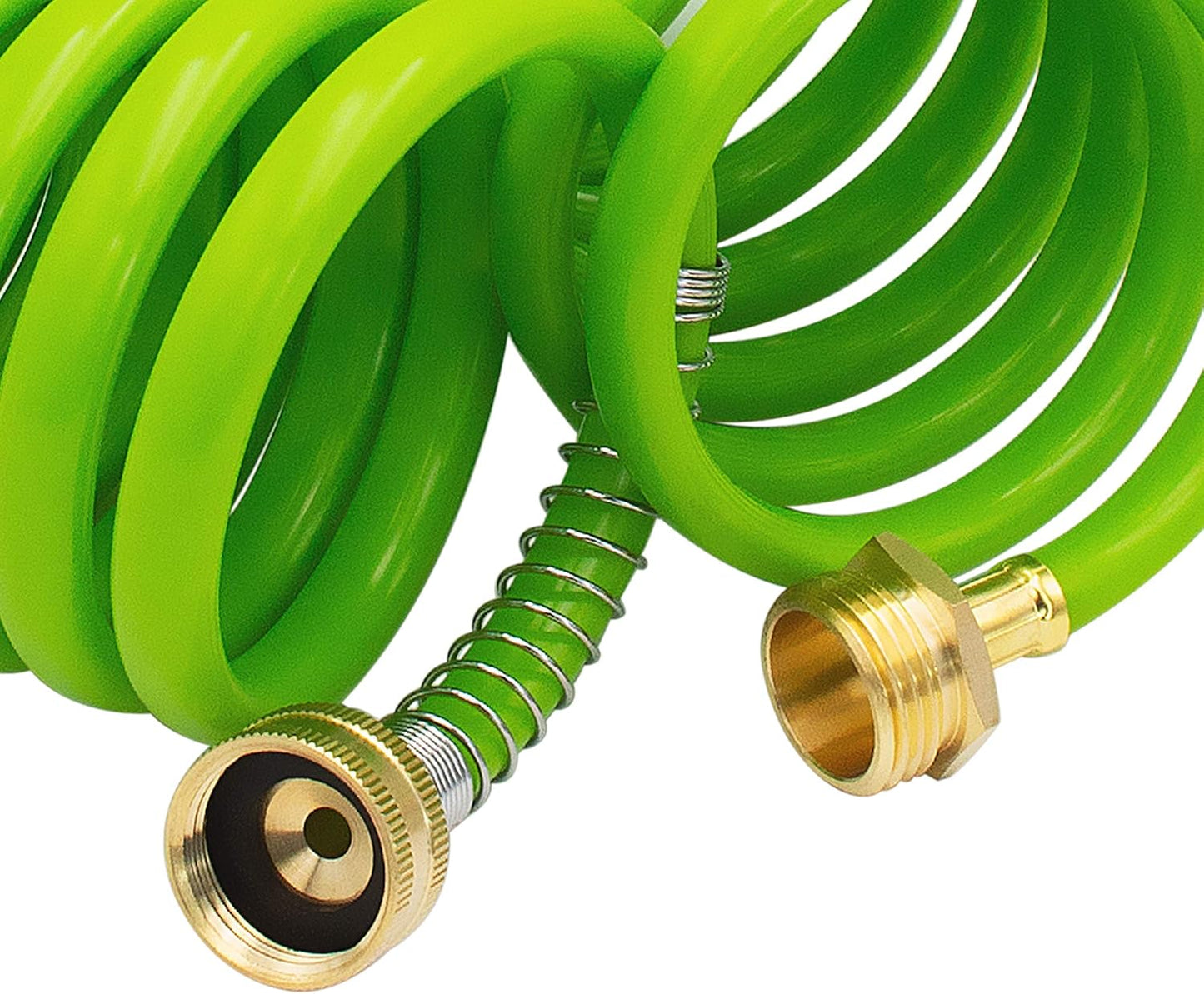 Recoil Garden Water Hose 50 ft, EVA Curly Water Hose with Brass Connectors,Garden Hose Coil,Includes 7-Pattern Function Sprayer,Retractable,Corrosion Resistant Garden Coil Hose.