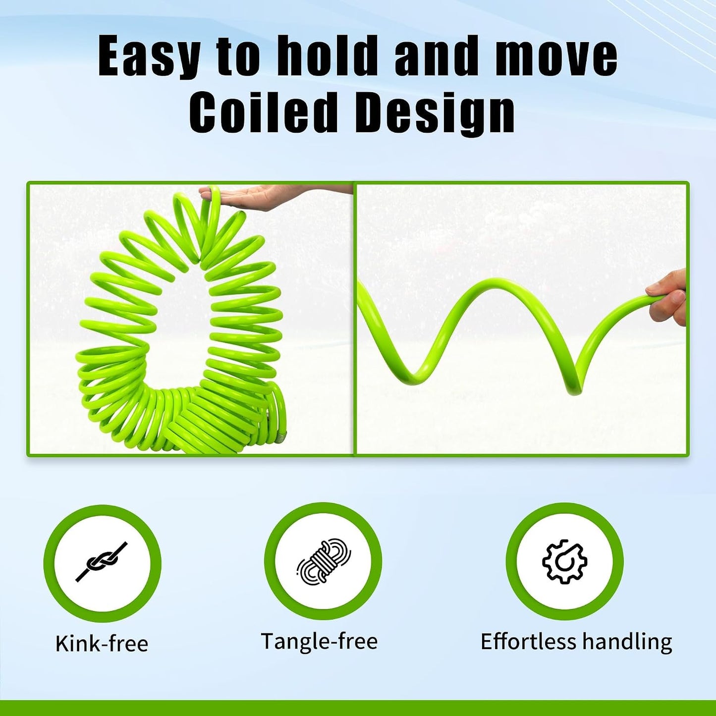 Recoil Garden Water Hose 50 ft, EVA Curly Water Hose with Brass Connectors,Garden Hose Coil,Includes 7-Pattern Function Sprayer,Retractable,Corrosion Resistant Garden Coil Hose.
