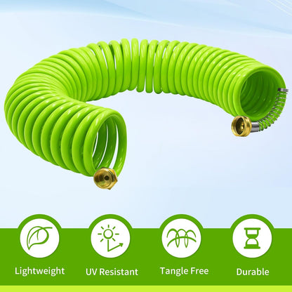 Recoil Garden Water Hose 50 ft, EVA Curly Water Hose with Brass Connectors,Garden Hose Coil,Includes 7-Pattern Function Sprayer,Retractable,Corrosion Resistant Garden Coil Hose.