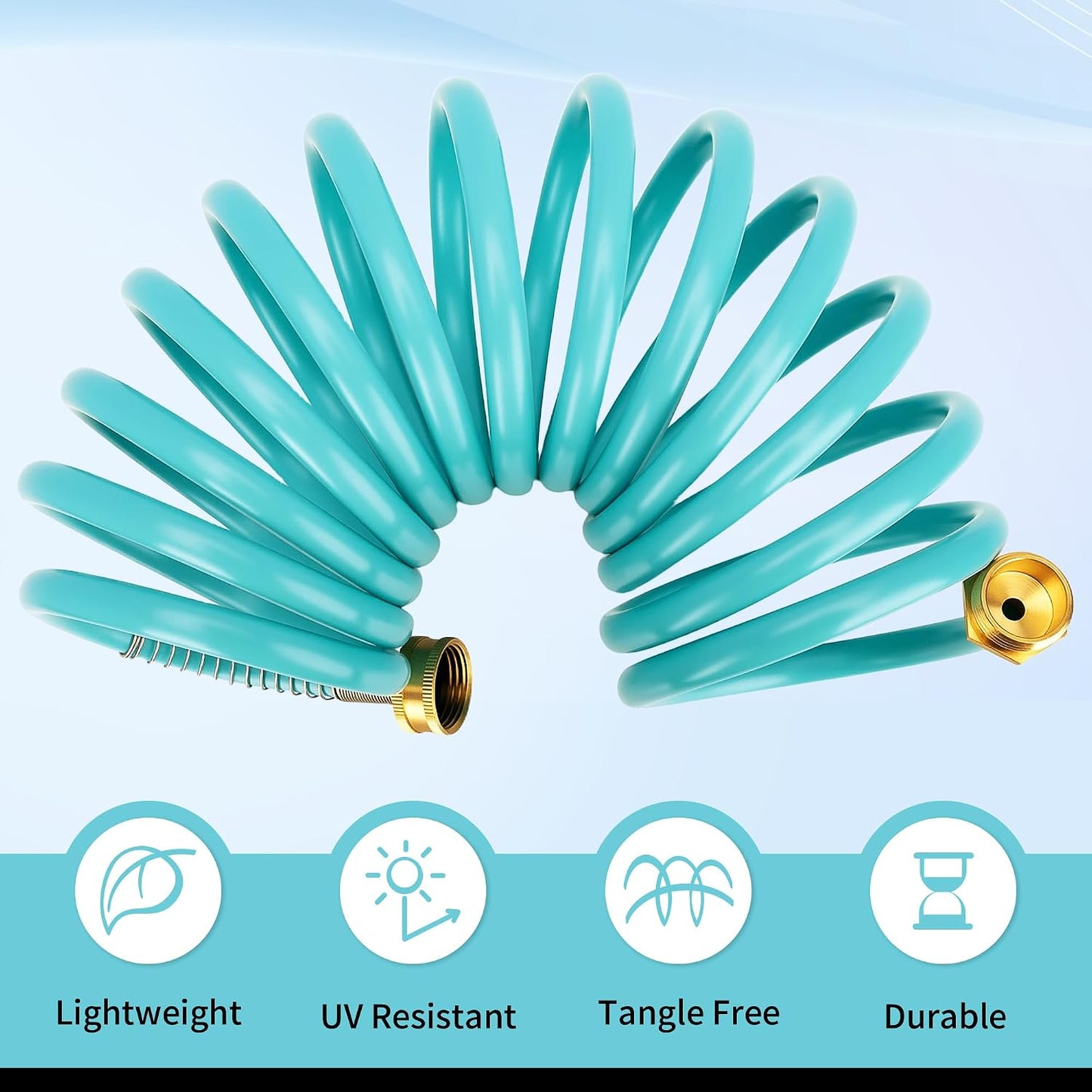 Recoil Garden Water Hose 50 ft, EVA Curly Water Hose with Brass Connectors,Garden Hose Coil,Includes 7-Pattern Function Sprayer,Retractable,Corrosion Resistant Garden Coil Hose.