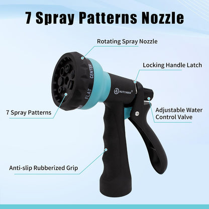 Recoil Garden Water Hose 50 ft, EVA Curly Water Hose with Brass Connectors,Garden Hose Coil,Includes 7-Pattern Function Sprayer,Retractable,Corrosion Resistant Garden Coil Hose.