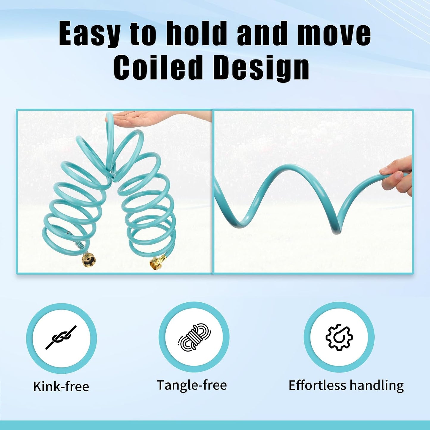 Recoil Garden Water Hose 50 ft, EVA Curly Water Hose with Brass Connectors,Garden Hose Coil,Includes 7-Pattern Function Sprayer,Retractable,Corrosion Resistant Garden Coil Hose.
