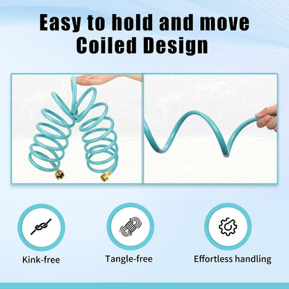 Recoil Garden Water Hose 50 ft, EVA Curly Water Hose with Brass Connectors,Garden Hose Coil,Includes 7-Pattern Function Sprayer,Retractable,Corrosion Resistant Garden Coil Hose.