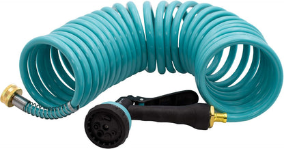 Recoil Garden Water Hose 50 ft, EVA Curly Water Hose with Brass Connectors,Garden Hose Coil,Includes 7-Pattern Function Sprayer,Retractable,Corrosion Resistant Garden Coil Hose.