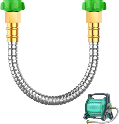 Short Metal Garden Hose 2 ft with Female to Female Connector， Stainless Steel Small Leader Hose for Hose Reel, Long, Flexible, Lightweight & Heavy Duty Water Pipe, Outdoor Water Hose Extension Adapter