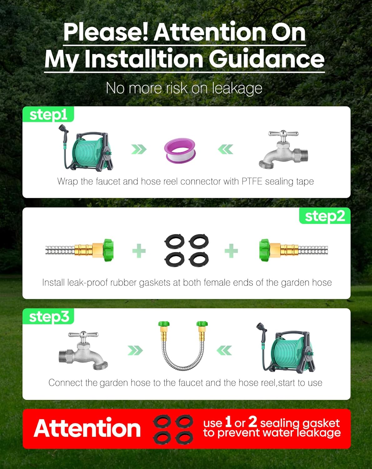 Short Metal Garden Hose 2 ft with Female to Female Connector， Stainless Steel Small Leader Hose for Hose Reel, Long, Flexible, Lightweight & Heavy Duty Water Pipe, Outdoor Water Hose Extension Adapter