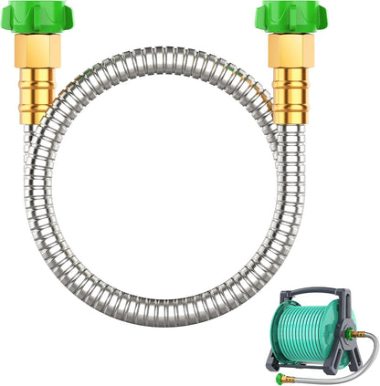 Short Metal Garden Hose 2 ft with Female to Female Connector， Stainless Steel Small Leader Hose for Hose Reel, Long, Flexible, Lightweight & Heavy Duty Water Pipe, Outdoor Water Hose Extension Adapter