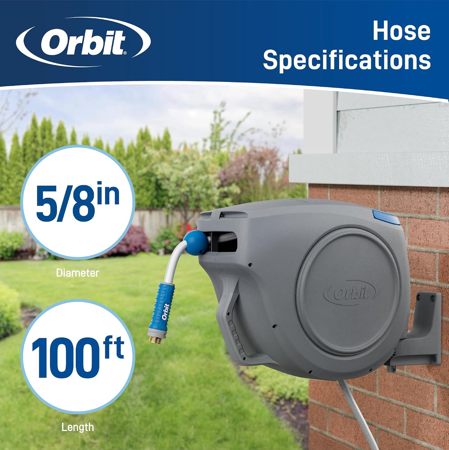 Auto-Retractable Garden Hose Reel, Wall Mount, 100ft x 5/8in - 28263
