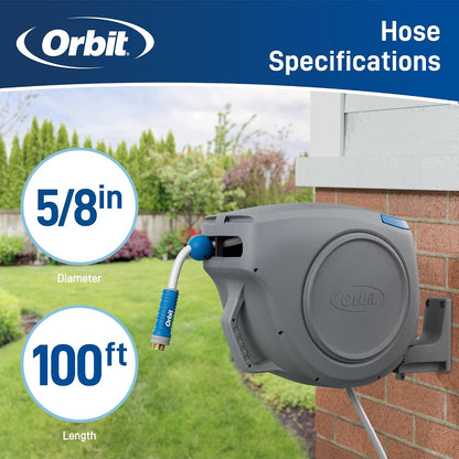 Auto-Retractable Garden Hose Reel, Wall Mount, 100ft x 5/8in - 28263