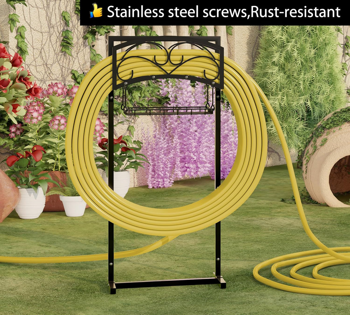 Alloy Steel Freestanding Garden Hose Holder for Yard Lawn