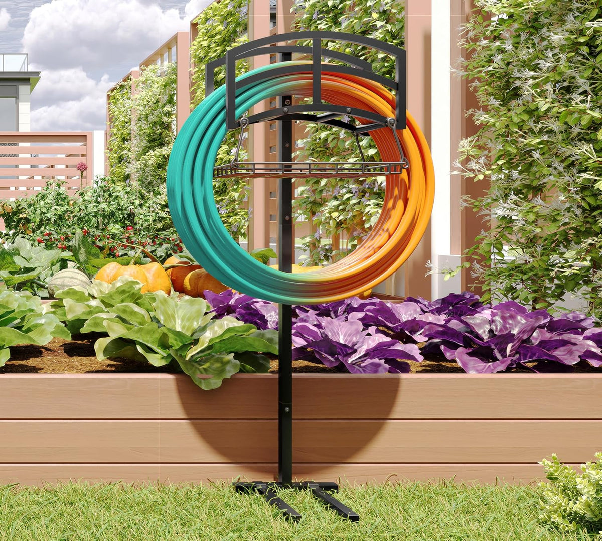 Alloy Steel Freestanding Garden Hose Holder for Yard Lawn