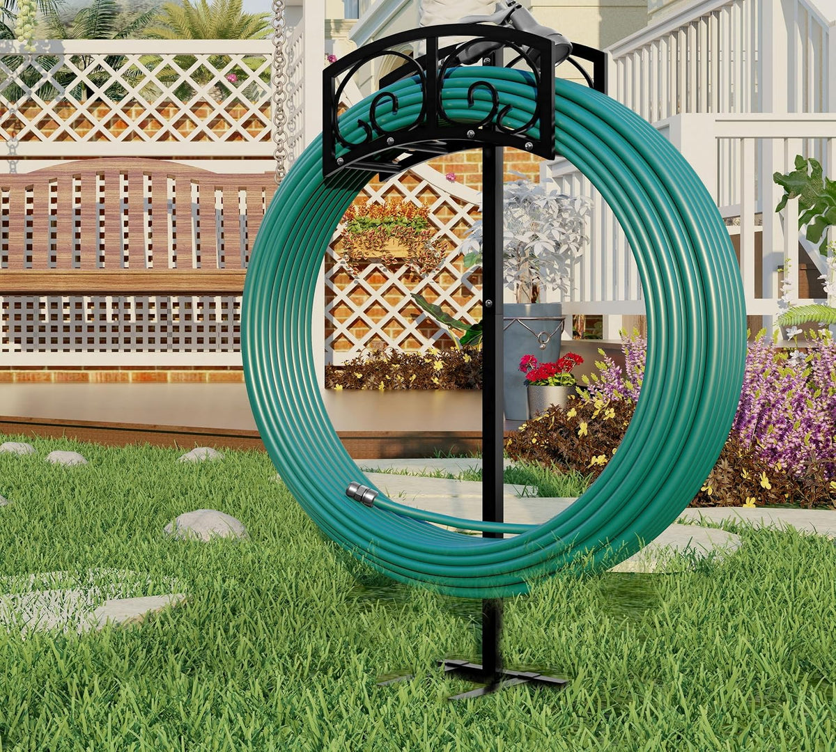 Alloy Steel Freestanding Garden Hose Holder for Yard Lawn