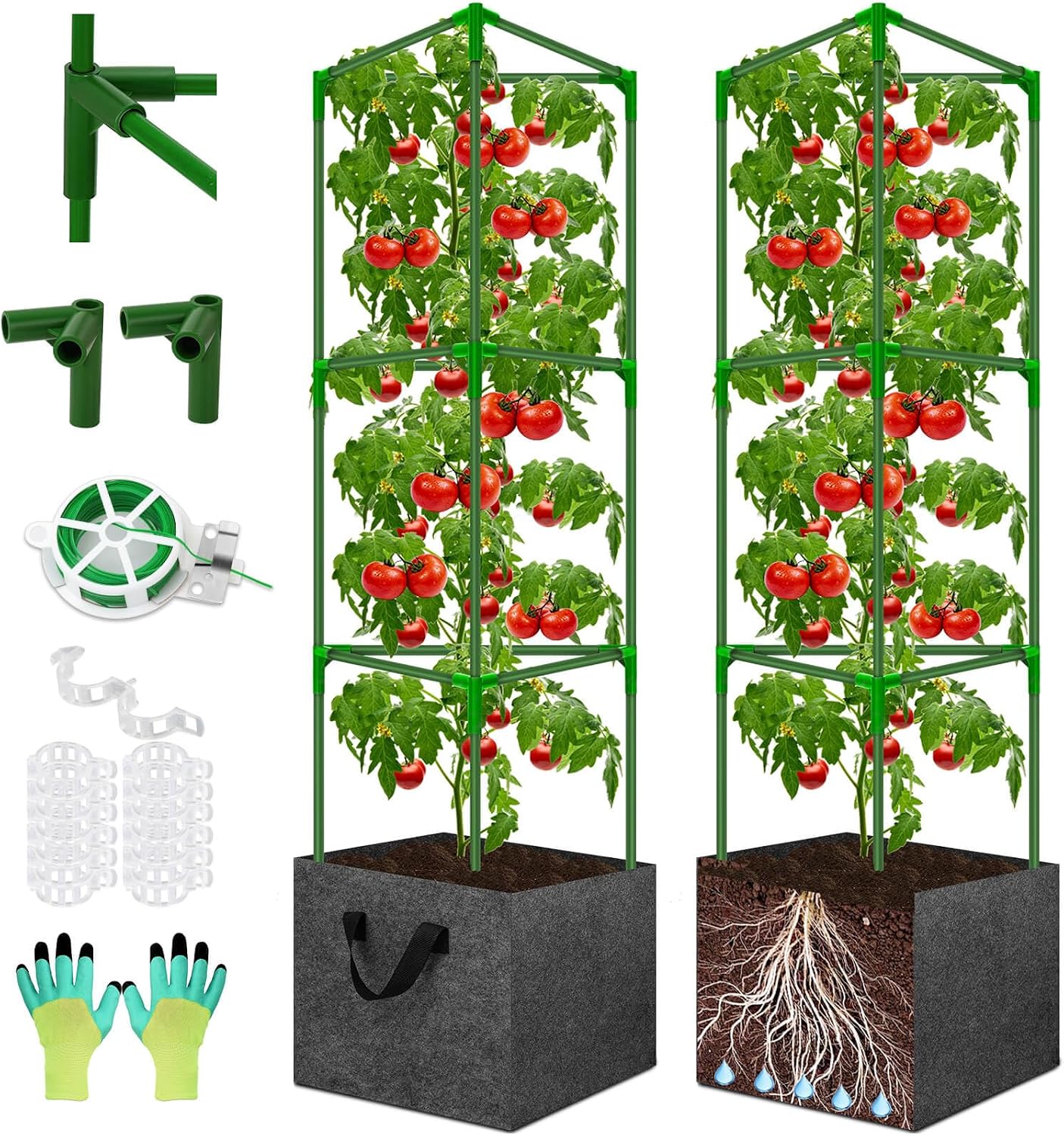 Tomato Cages for Garden with Grow Bags, 2 Pack Tomato Cage Trellis