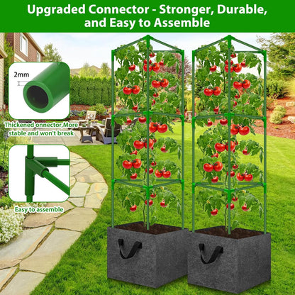 Tomato Cages for Garden with Grow Bags, 2 Pack Tomato Cage Trellis