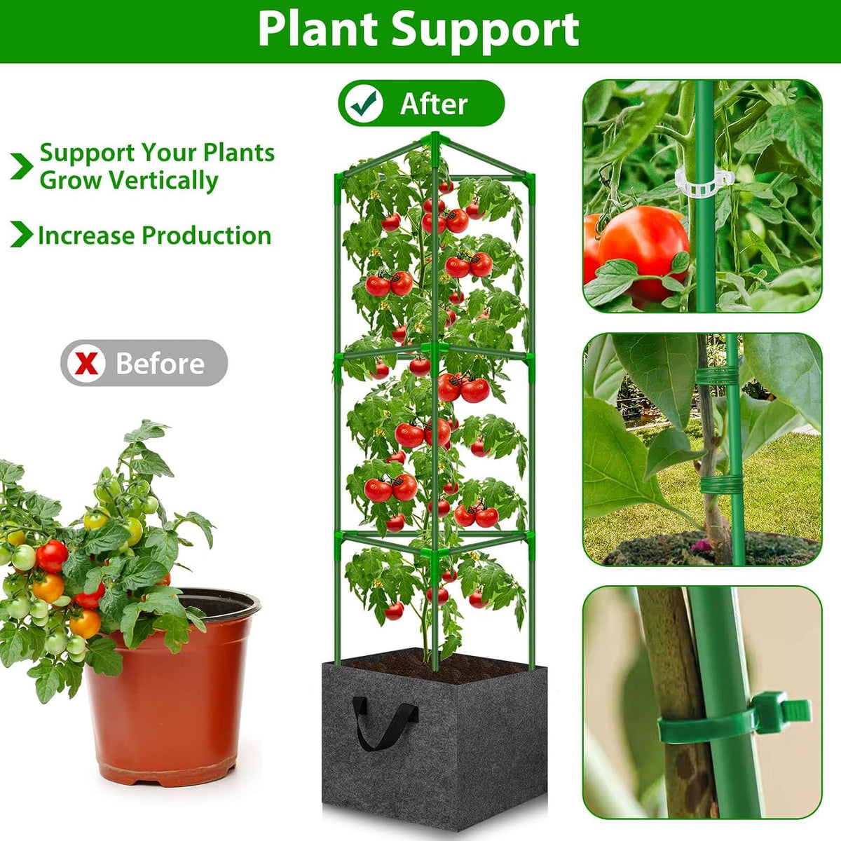 Tomato Cages for Garden with Grow Bags, 2 Pack Tomato Cage Trellis