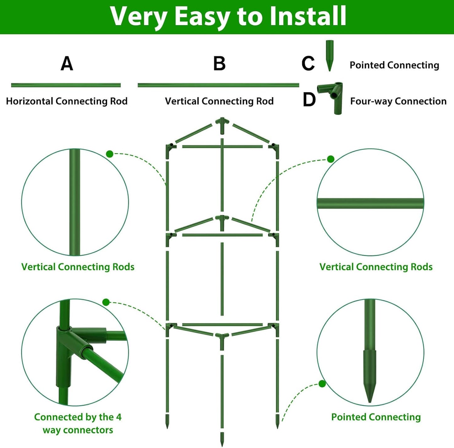 Tomato Cages for Garden with Grow Bags, 2 Pack Tomato Cage Trellis