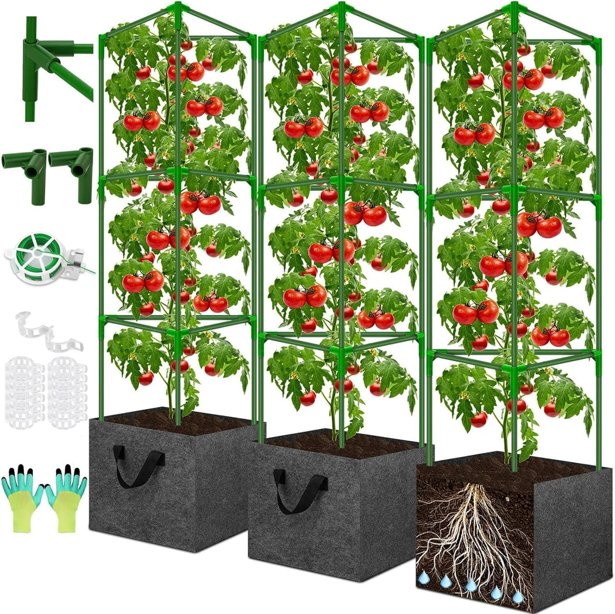 Tomato Cages for Garden with Grow Bags, 2 Pack Tomato Cage Trellis